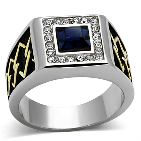 TK1180 - Stainless Steel Ring Two-Tone IP Gold (Ion Plating) Men Top Grade Crystal Montana