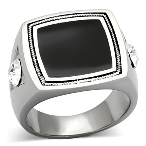 TK1182 - Stainless Steel Ring High polished (no plating) Men Top Grade Crystal Clear