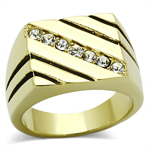 TK1190 - IP Gold(Ion Plating) Stainless Steel Ring with Top Grade Crystal  in Clear