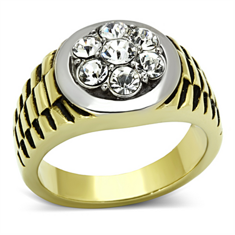 TK1191 - Stainless Steel Ring Two-Tone IP Gold (Ion Plating) Men Top Grade Crystal Clear