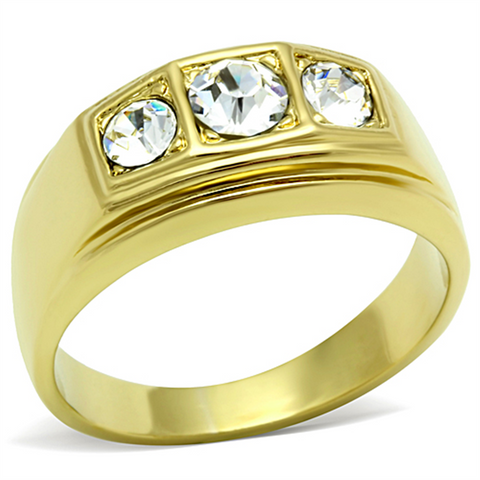 TK119G - Stainless Steel Ring IP Gold(Ion Plating) Men Top Grade Crystal Clear