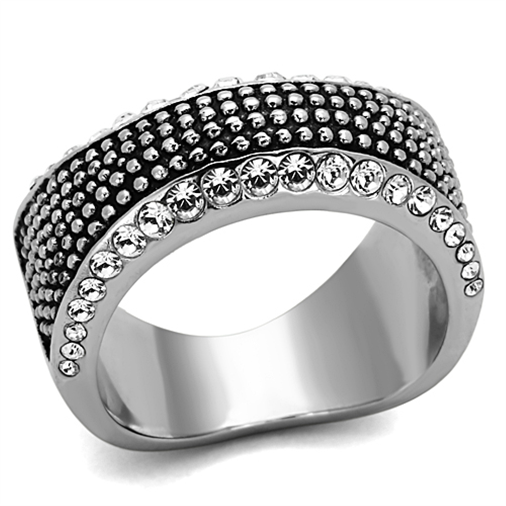 TK1216 - Stainless Steel Ring High polished (no plating) Women Top Grade Crystal Clear