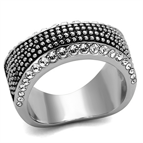 TK1216 - Stainless Steel Ring High polished (no plating) Women Top Grade Crystal Clear