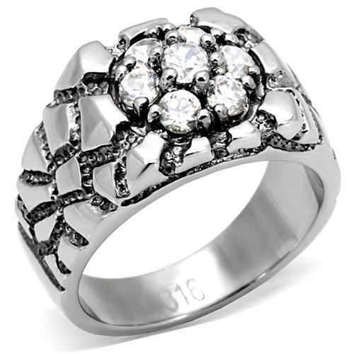 TK121 - Stainless Steel Ring High polished (no plating) Men AAA Grade CZ Clear