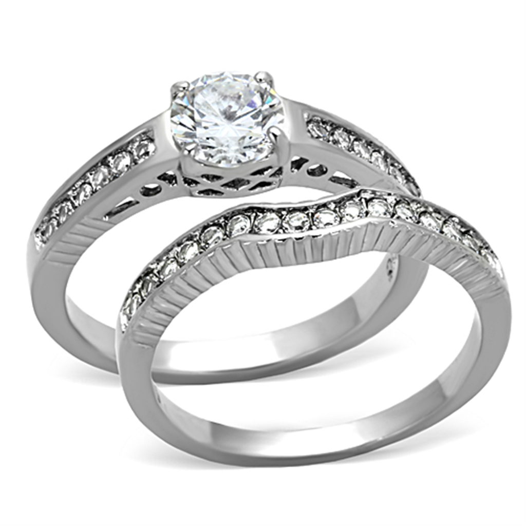 TK1231 - Stainless Steel Ring High polished (no plating) Women AAA Grade CZ Clear