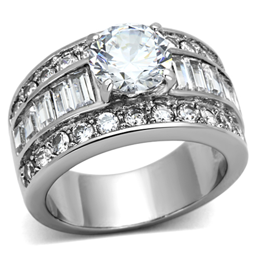 TK1232 - Stainless Steel Ring High polished (no plating) Women AAA Grade CZ Clear