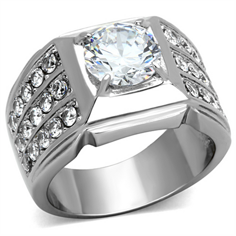 TK1233 - Stainless Steel Ring High polished (no plating) Women AAA Grade CZ Clear