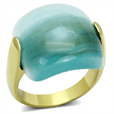 TK1237 - Stainless Steel Ring IP Gold(Ion Plating) Women Synthetic Sea Blue