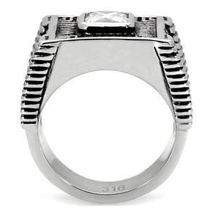 TK123 - Stainless Steel Ring High polished (no plating) Men AAA Grade CZ Clear