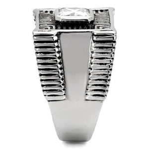 TK123 - Stainless Steel Ring High polished (no plating) Men AAA Grade CZ Clear