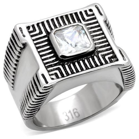 TK123 - Stainless Steel Ring High polished (no plating) Men AAA Grade CZ Clear