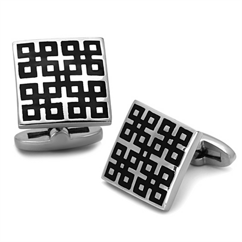 TK1243 - Stainless Steel Cufflink High polished (no plating) Men Epoxy Jet