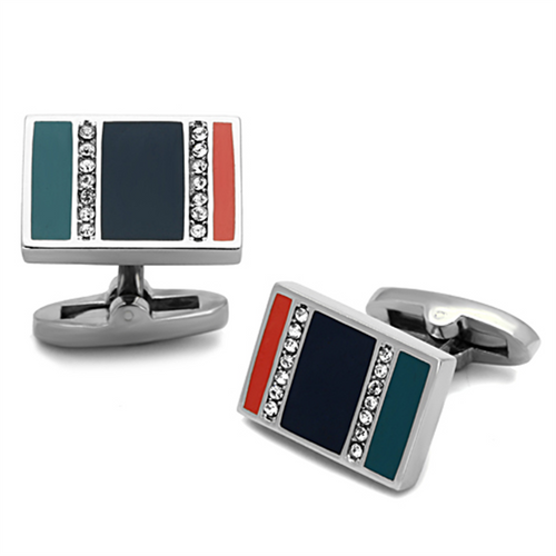 TK1245 - Stainless Steel Cufflink High polished (no plating) Men Top Grade Crystal Clear