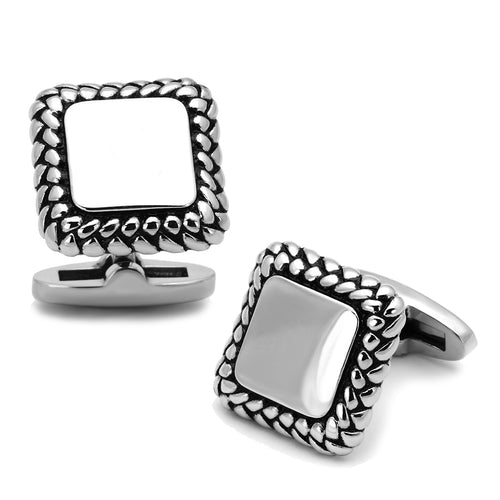 TK1246 - Stainless Steel Cufflink High polished (no plating) Men Epoxy Jet