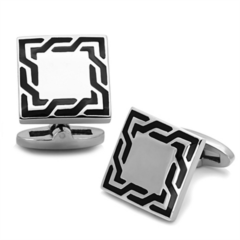 TK1248 - Stainless Steel Cufflink High polished (no plating) Men Epoxy Jet