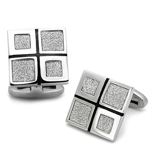TK1255 - Stainless Steel Cufflink High polished (no plating) Men Epoxy Jet