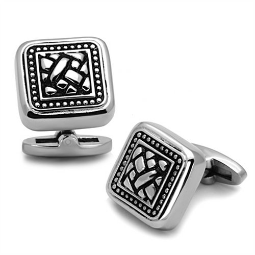 TK1256 - Stainless Steel Cufflink High polished (no plating) Men Epoxy Jet