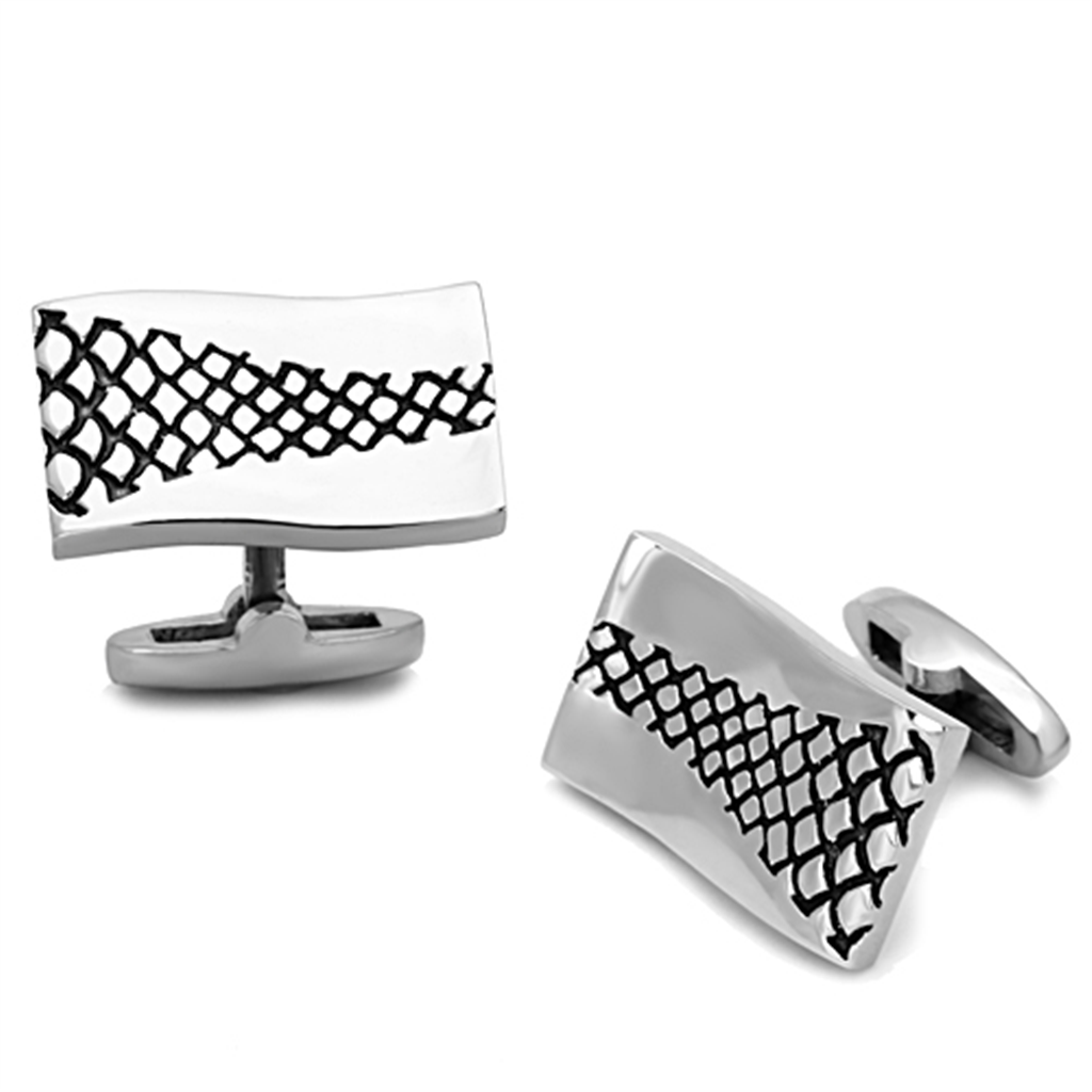 TK1260 - Stainless Steel Cufflink High polished (no plating) Men Epoxy Jet