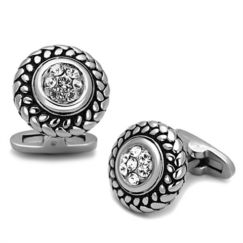 TK1261 - Stainless Steel Cufflink High polished (no plating) Men Top Grade Crystal Clear