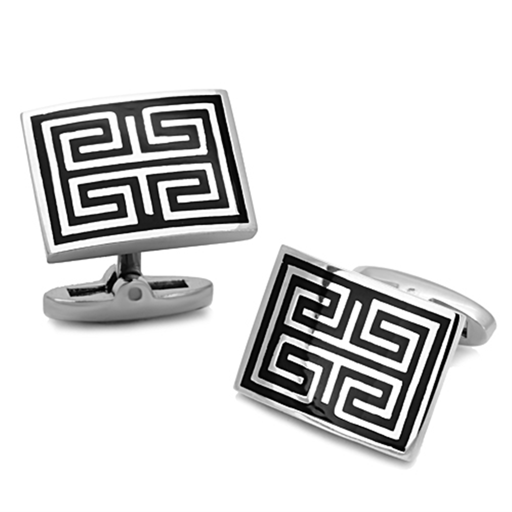 TK1265 - Stainless Steel Cufflink High polished (no plating) Men Epoxy Jet