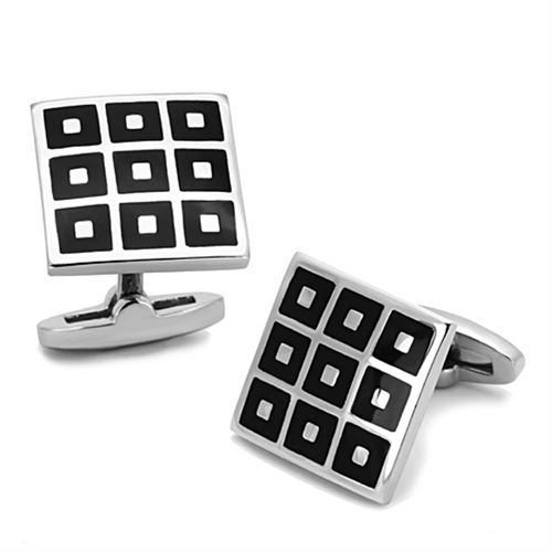TK1268 - Stainless Steel Cufflink High polished (no plating) Men Epoxy Jet