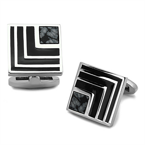 TK1269 - Stainless Steel Cufflink High polished (no plating) Men Synthetic Jet
