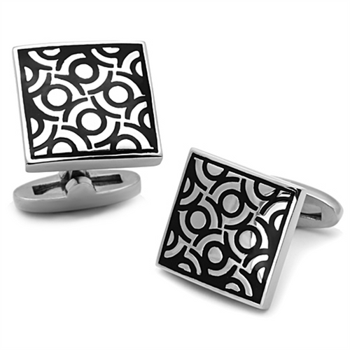 TK1271 - Stainless Steel Cufflink High polished (no plating) Men Epoxy Jet