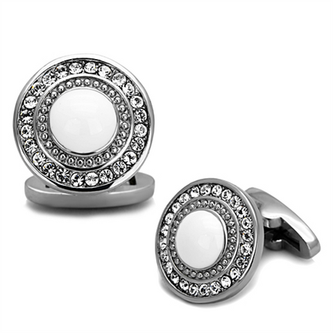 TK1273 - Stainless Steel Cufflink High polished (no plating) Men Top Grade Crystal Clear