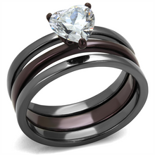 TK1274DC - Stainless Steel Ring IP Light Black (IP Gun) & IP Dark Brown (IP coffee) Women AAA Grade CZ Clear