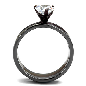 TK1274DC - Stainless Steel Ring IP Light Black (IP Gun) & IP Dark Brown (IP coffee) Women AAA Grade CZ Clear