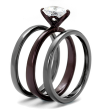 TK1274DC - Stainless Steel Ring IP Light Black (IP Gun) & IP Dark Brown (IP coffee) Women AAA Grade CZ Clear