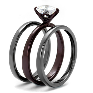 TK1274DC - Stainless Steel Ring IP Light Black (IP Gun) & IP Dark Brown (IP coffee) Women AAA Grade CZ Clear