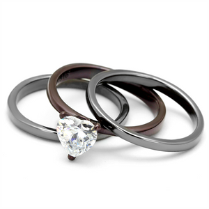 TK1274DC - Stainless Steel Ring IP Light Black (IP Gun) & IP Dark Brown (IP coffee) Women AAA Grade CZ Clear