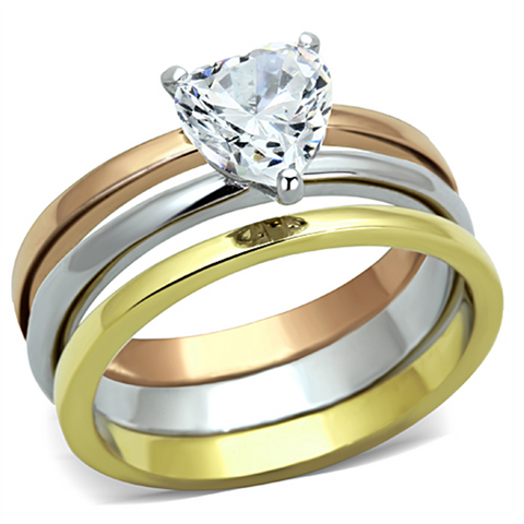 TK1274 - Stainless Steel Ring Three Tone IP?IP Gold & IP Rose Gold & High Polished) Women AAA Grade CZ Clear