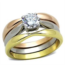 TK1278 - Stainless Steel Ring Three Tone IP?IP Gold & IP Rose Gold & High Polished) Women AAA Grade CZ Clear