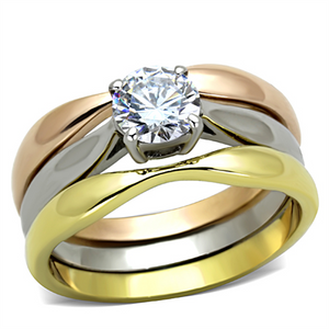 TK1278 - Stainless Steel Ring Three Tone IP?IP Gold & IP Rose Gold & High Polished) Women AAA Grade CZ Clear