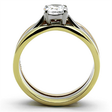 TK1278 - Stainless Steel Ring Three Tone IP?IP Gold & IP Rose Gold & High Polished) Women AAA Grade CZ Clear
