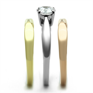 TK1278 - Stainless Steel Ring Three Tone IP?IP Gold & IP Rose Gold & High Polished) Women AAA Grade CZ Clear