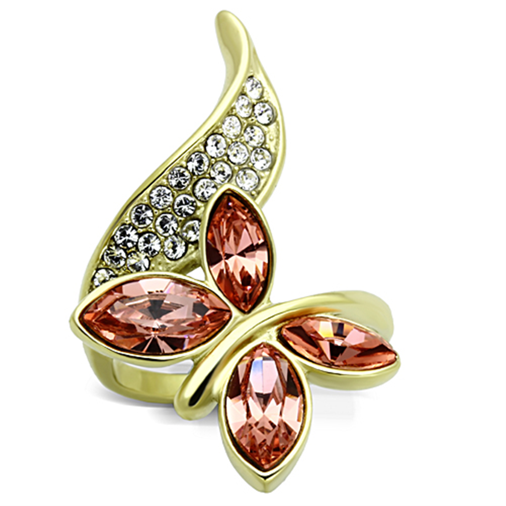 TK1288 - Stainless Steel Ring IP Gold(Ion Plating) Women Top Grade Crystal Light Peach