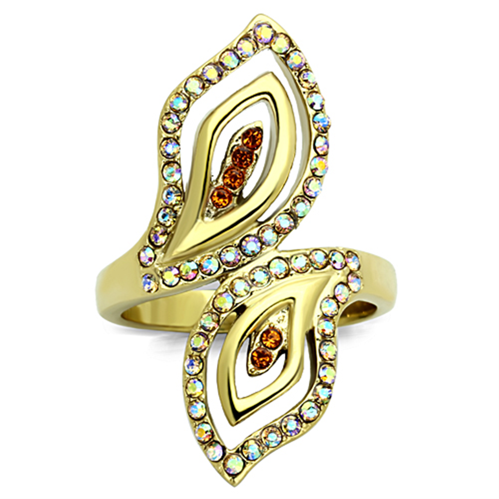 TK1289 - Stainless Steel Ring IP Gold(Ion Plating) Women Top Grade Crystal Multi Color