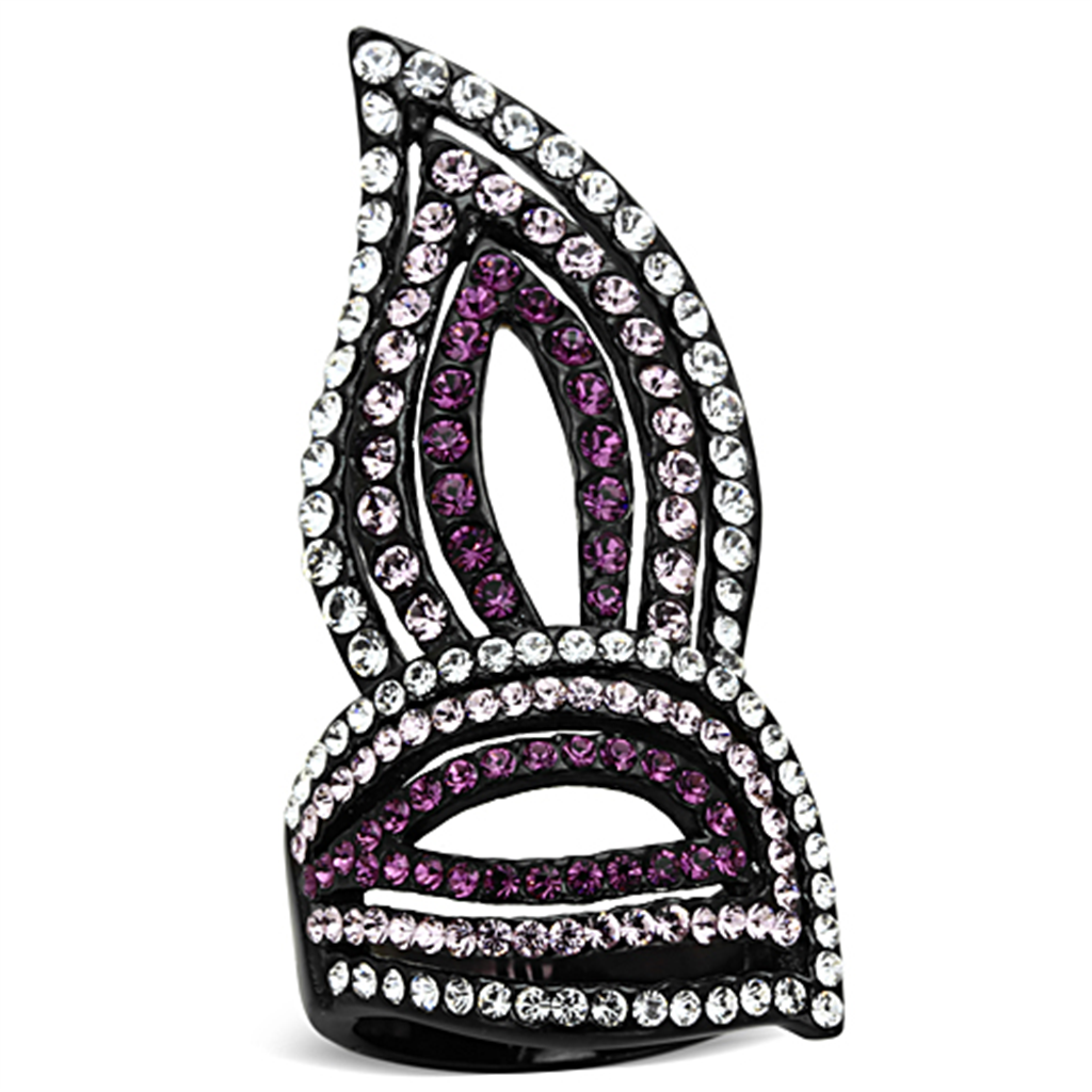 TK1293 - Stainless Steel Ring IP Black(Ion Plating) Women Top Grade Crystal Multi Color
