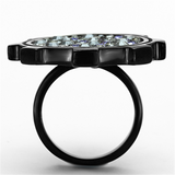 TK1296 - Stainless Steel Ring IP Black(Ion Plating) Women Top Grade Crystal Multi Color