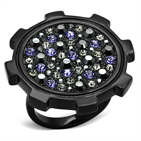 TK1296 - Stainless Steel Ring IP Black(Ion Plating) Women Top Grade Crystal Multi Color