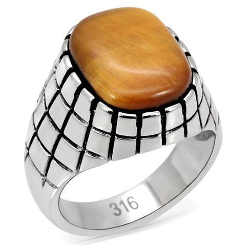 TK129 - Stainless Steel Ring High polished (no plating) Men Synthetic Topaz