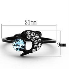 TK1302 - Stainless Steel Ring IP Black(Ion Plating) Women Top Grade Crystal Sea Blue