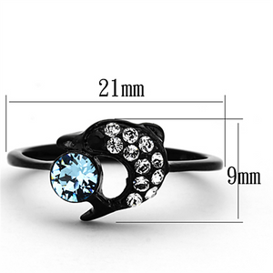 TK1302 - Stainless Steel Ring IP Black(Ion Plating) Women Top Grade Crystal Sea Blue
