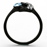 TK1302 - Stainless Steel Ring IP Black(Ion Plating) Women Top Grade Crystal Sea Blue