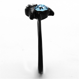TK1302 - Stainless Steel Ring IP Black(Ion Plating) Women Top Grade Crystal Sea Blue