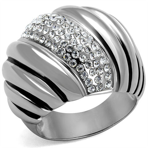 TK1304 - Stainless Steel Ring High polished (no plating) Women Top Grade Crystal Clear