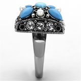 TK1309 - Stainless Steel Ring High polished (no plating) Women Synthetic Sea Blue